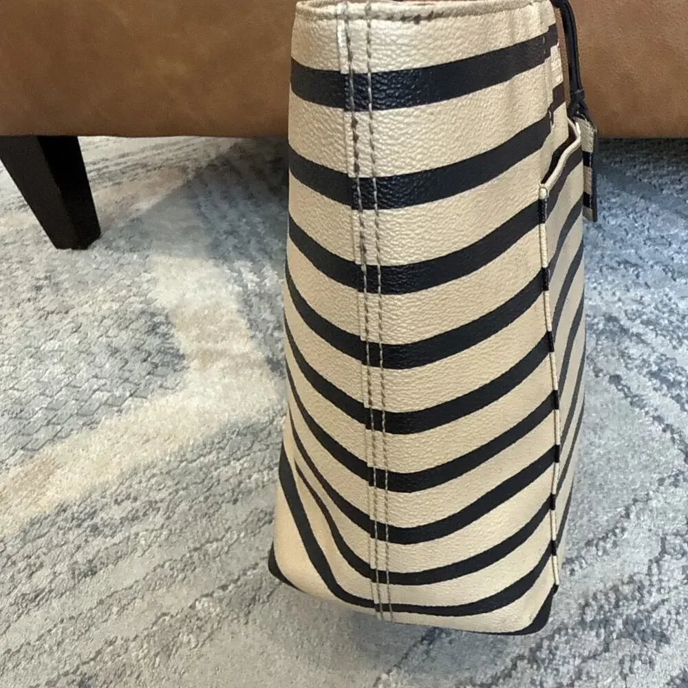Kate Spade Hyde Lane Dipped Riley Tote Purse Bag Beige/Tan Blk Striped